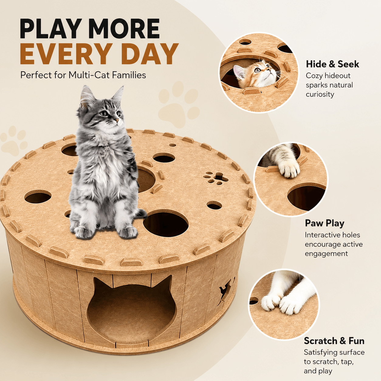Felt Cat Tunnel & Hideaway – 2-in-1 Interactive Playhouse & Cozy Bed Fursera