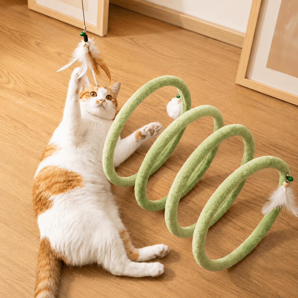 Foldable Spring Cat Tunnel with Interactive Feather Toys Fursera