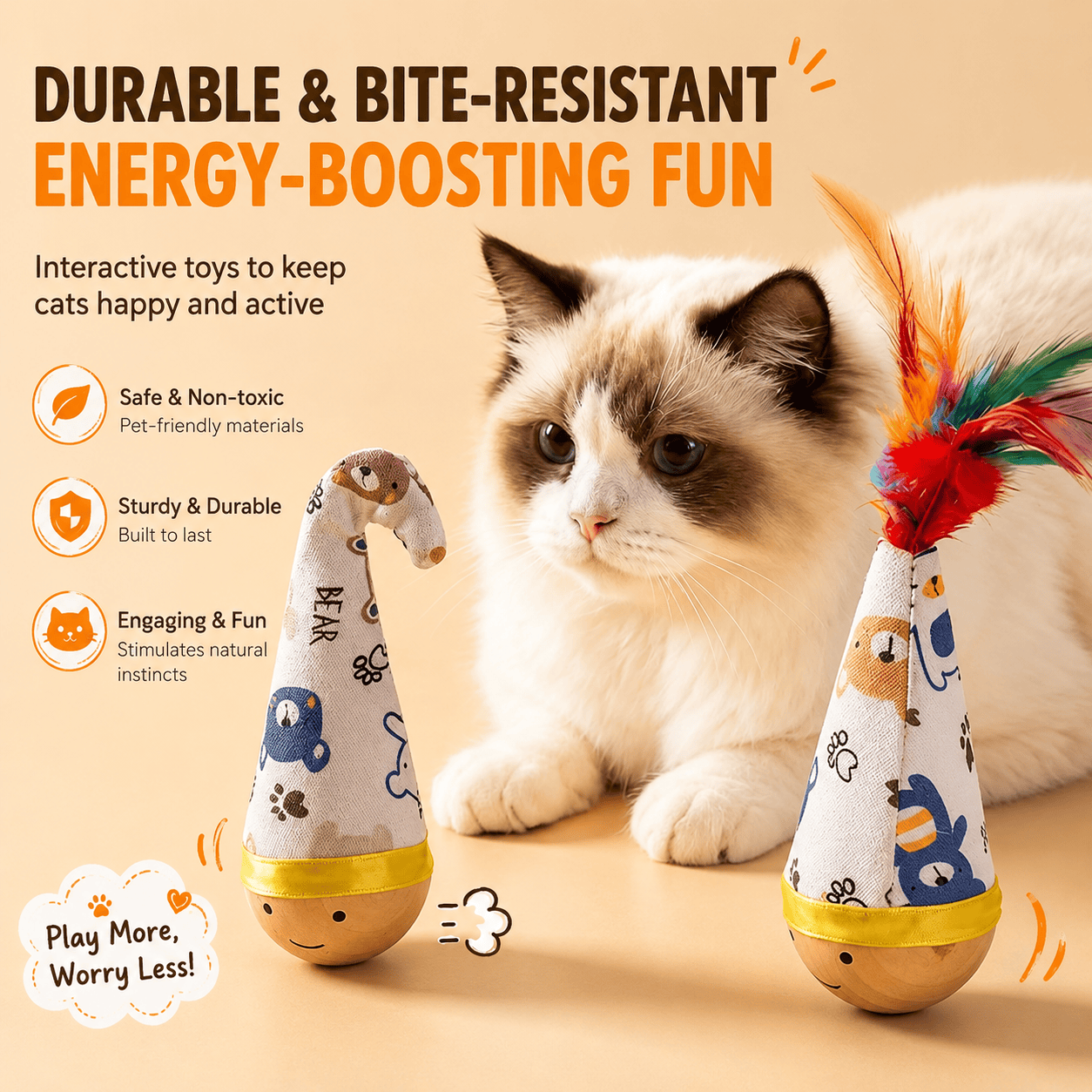 Interactive Wooden Wobble Cat Toy