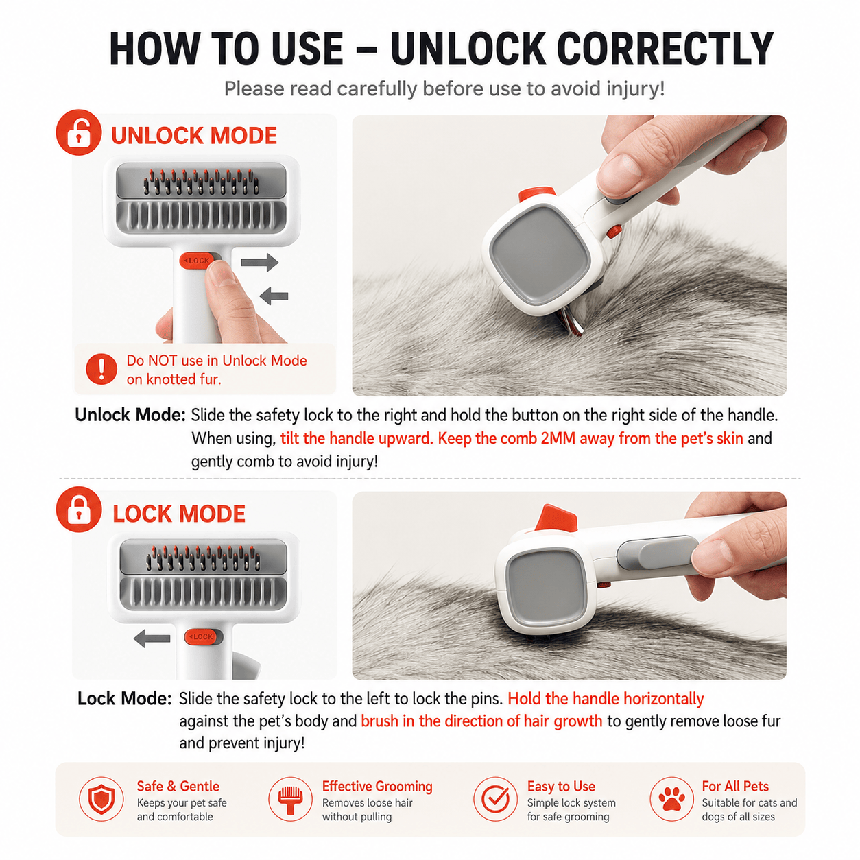 2-in-1 Pet Grooming Brush for Dogs & Cats