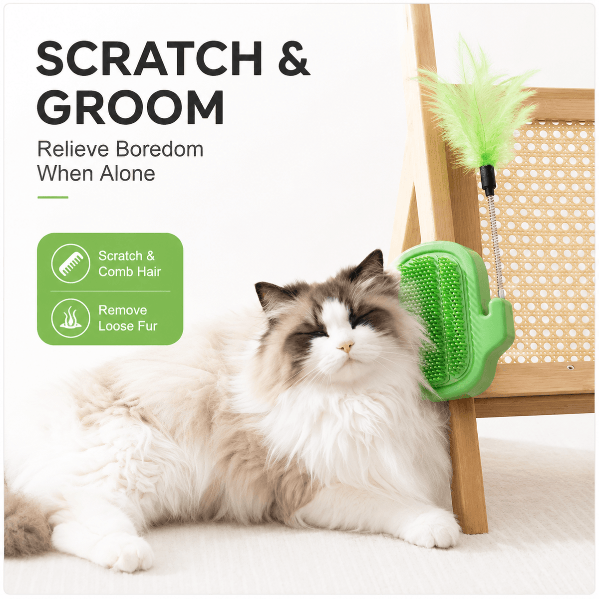 3-in-1 Cactus Cat Corner Groomer with Catnip Ball & Feather Teaser Fursera