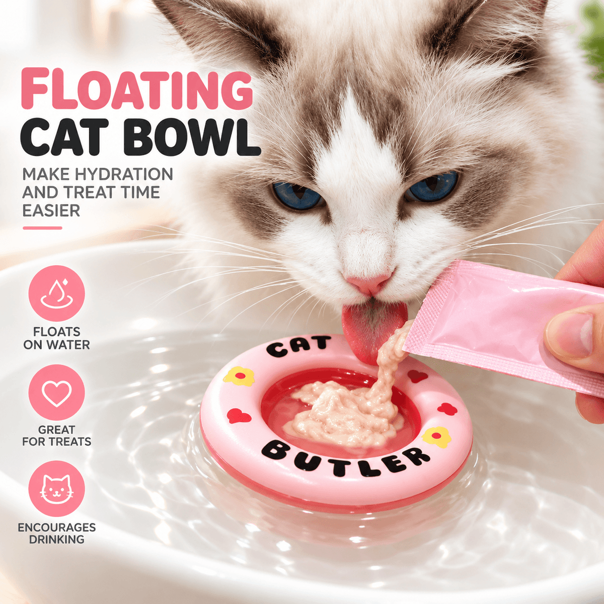 Floating Cat Water Dish – Treat-Friendly Drinking Bowl Insert Fursera