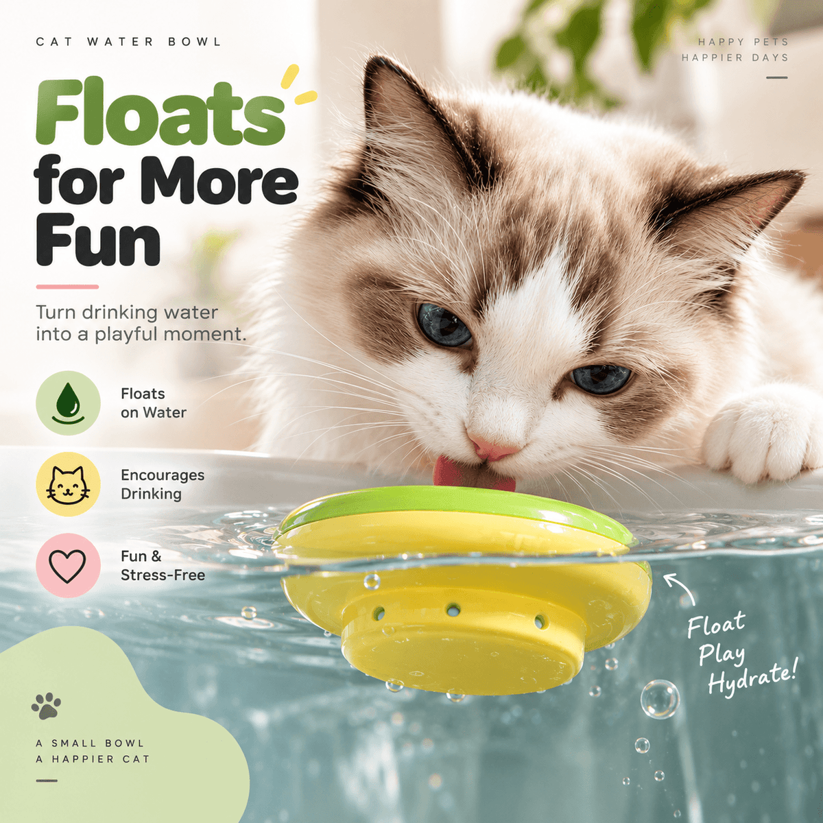 Floating Cat Water Dish – Treat-Friendly Drinking Bowl Insert Fursera