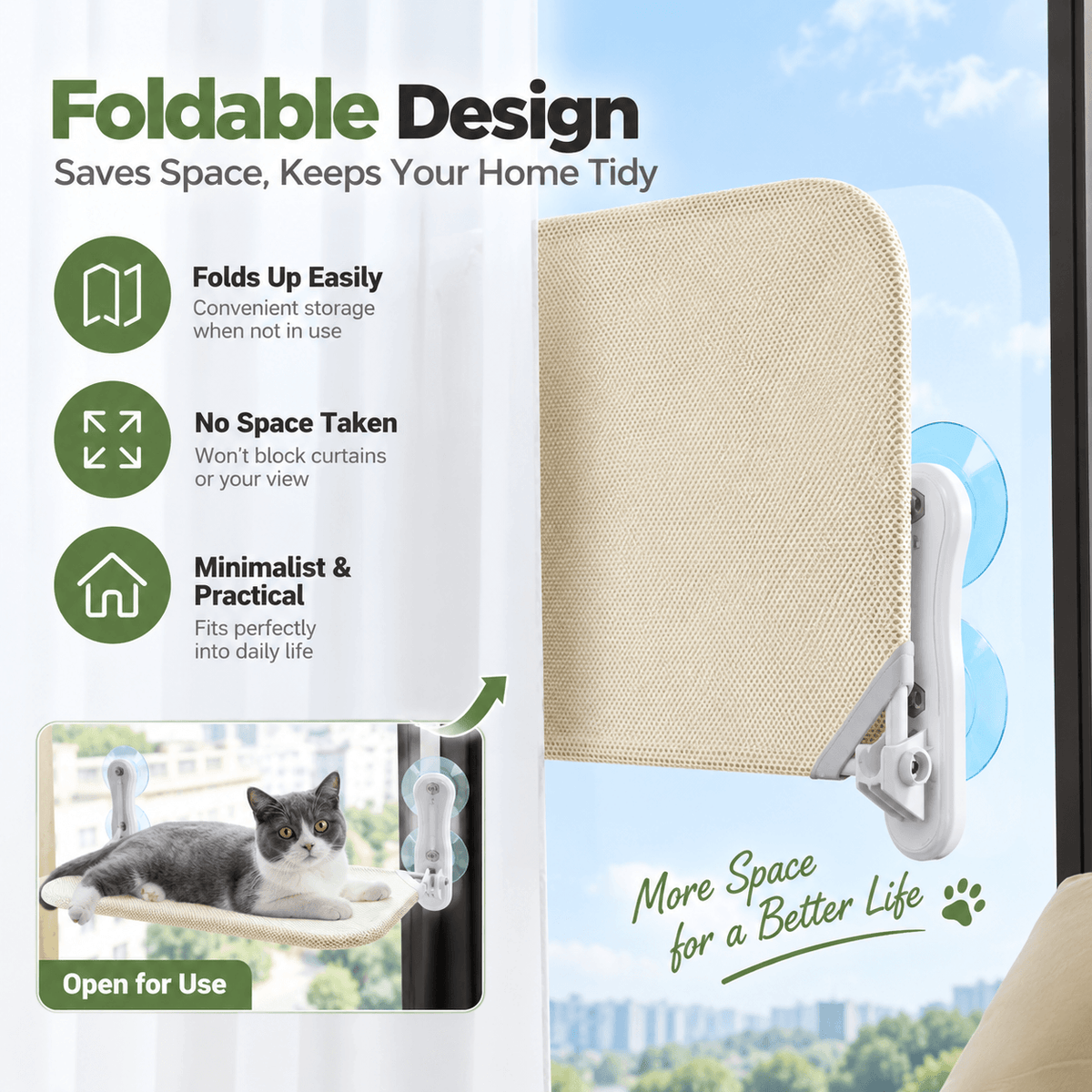 Foldable Cat Window Hammock with Suction Cups Fursera