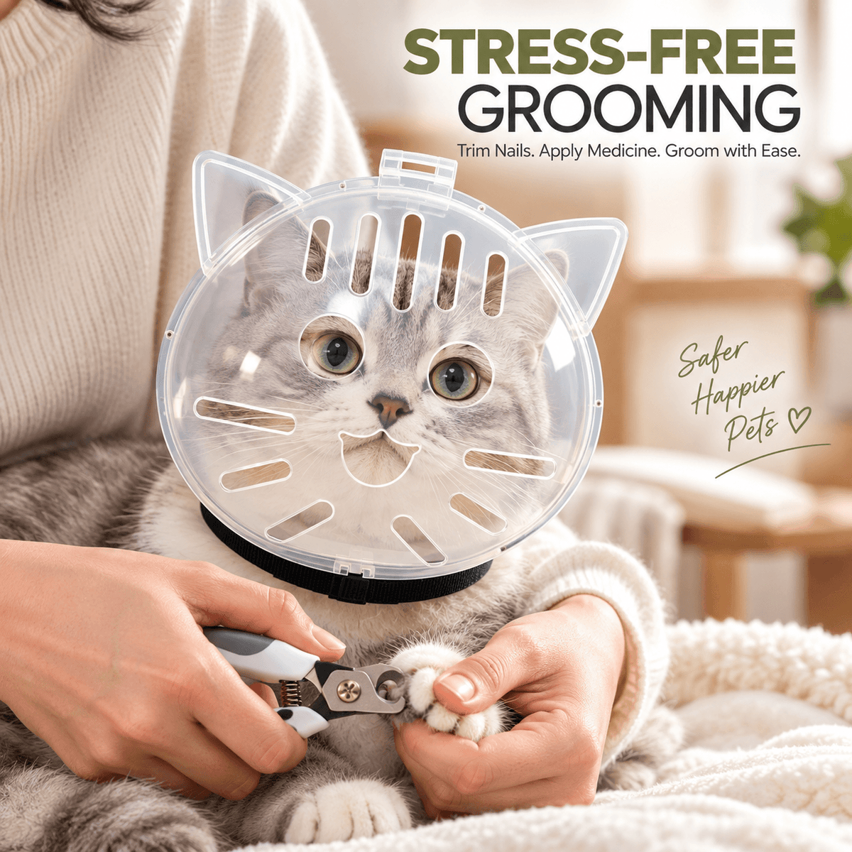 Clear Cat Grooming Muzzle – Breathable Protective Hood Fursera