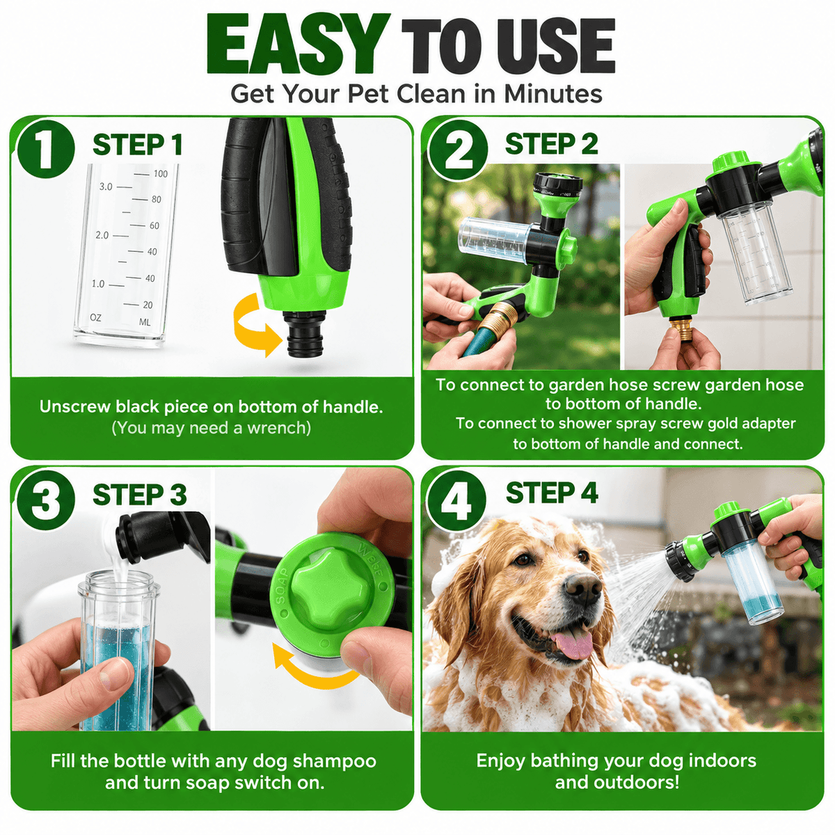 8-in-1 Dog Washing Hose Attachment with Soap Dispenser Fursera