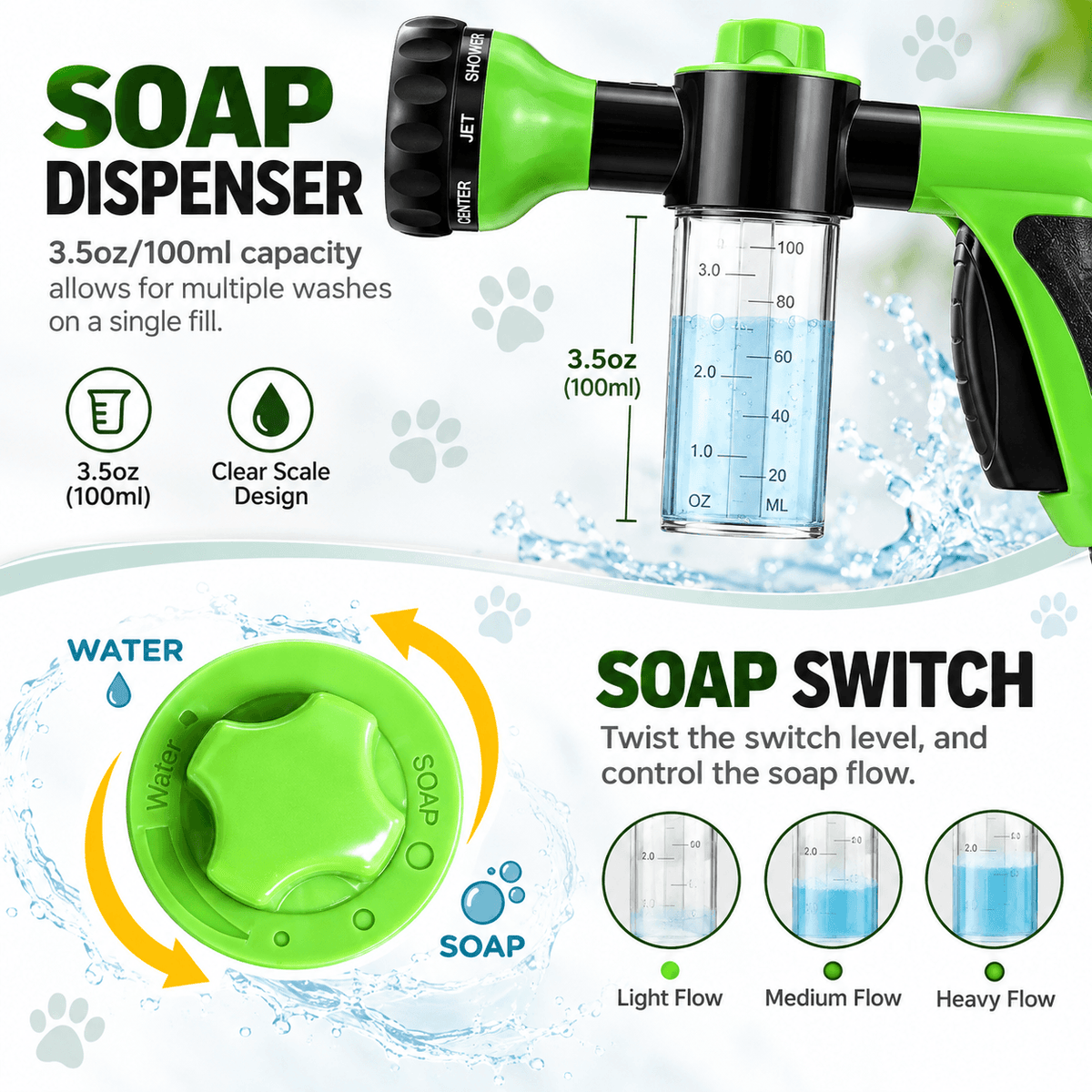8-in-1 Dog Washing Hose Attachment with Soap Dispenser Fursera