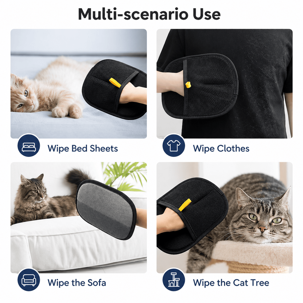 Pet Hair Removal Glove with Dual-Sided Electrostatic Bristles