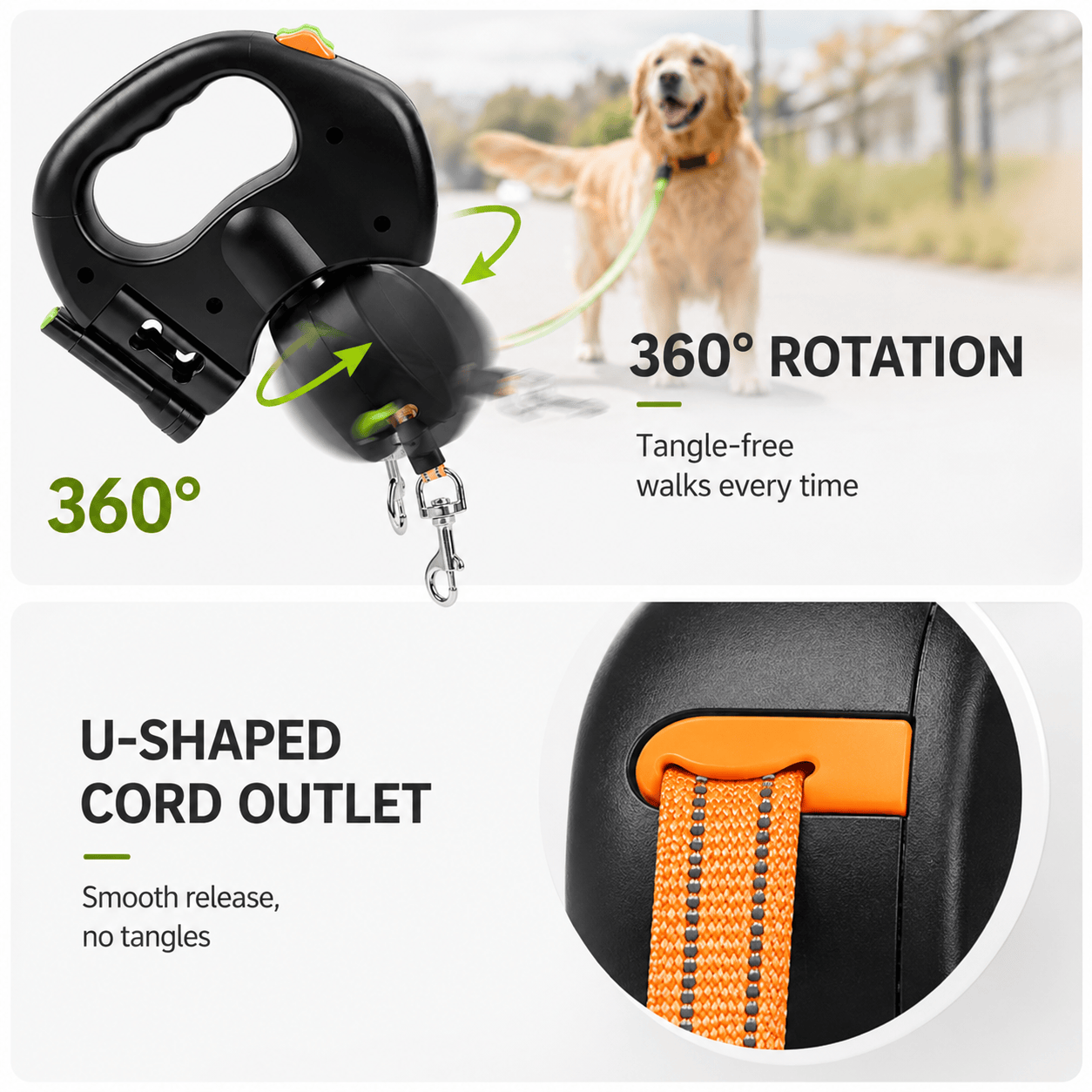 Tangle-Free Two-in-One Retractable Dog Leash