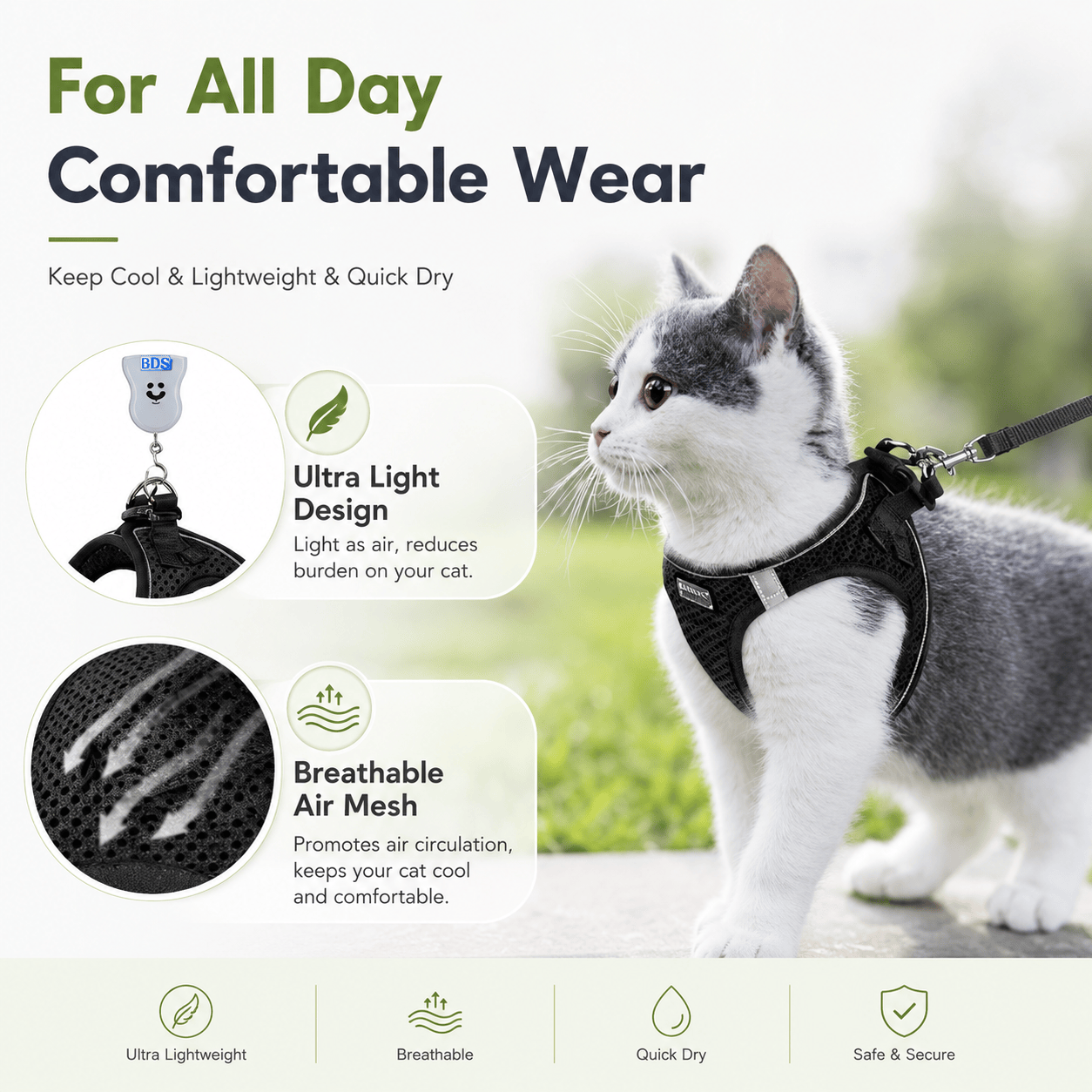 Breathable Adjustable Pet Harness & Leash Set
