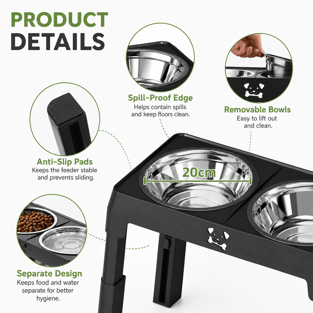 5-Height Adjustable Elevated Dog Bowls
