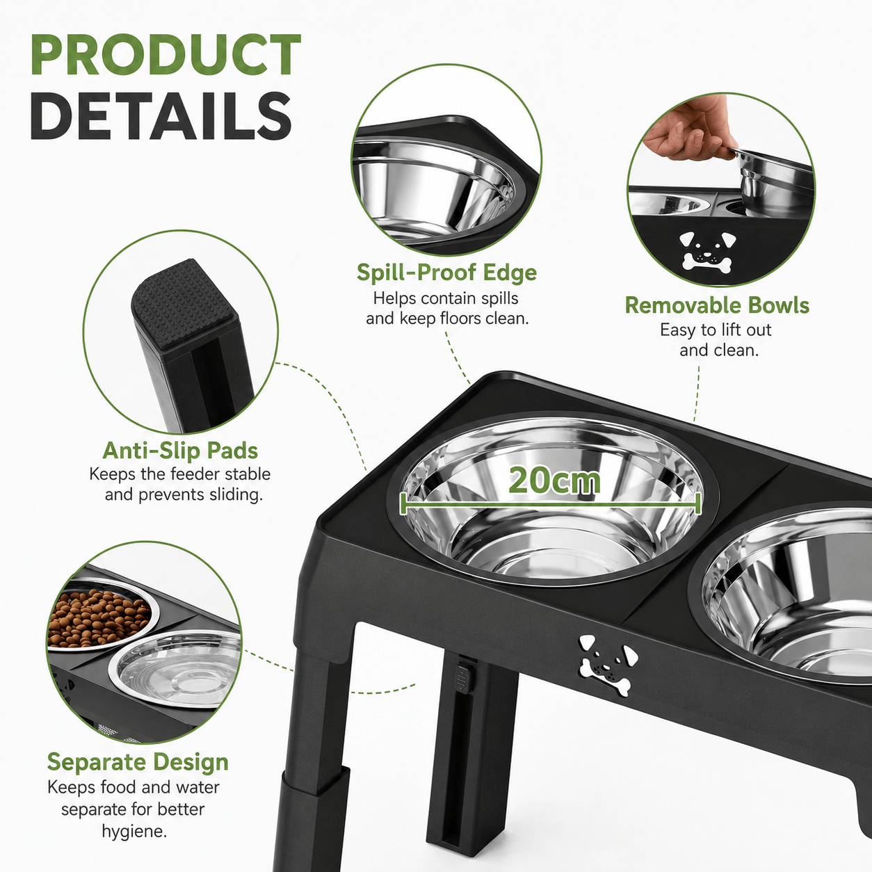 5-Height Adjustable Elevated Dog Bowls