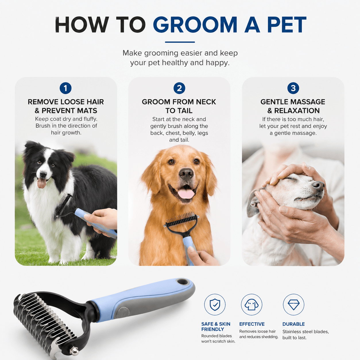 2-Pack Dog Grooming Comb Set – Large & Small Shedding & Detangling Tools Fursera