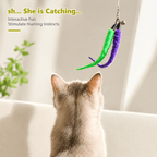 Interactive Cat Wand Toy Set - 2PCS Retractable Wand Toy and 9PCS Cat Feather Toys Refills