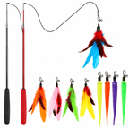 Interactive Cat Wand Toy Set - 2PCS Retractable Wand Toy and 9PCS Cat Feather Toys Refills