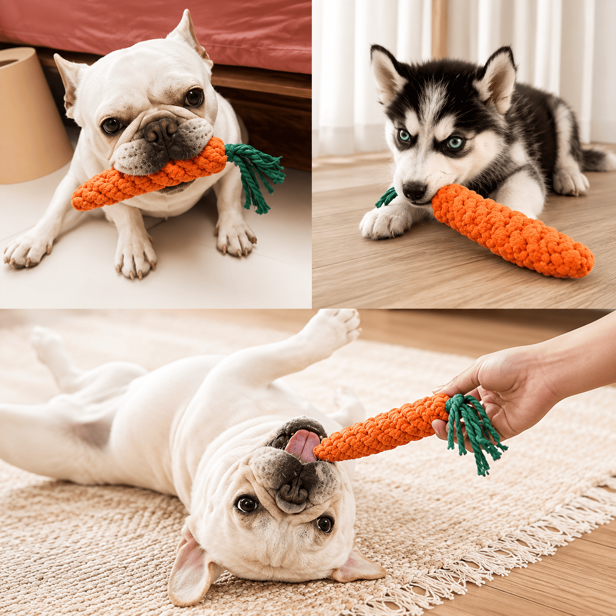 Interactive Carrot-Shaped Dog Toy with Tassel – Durable Linen Tug & Chew Toy