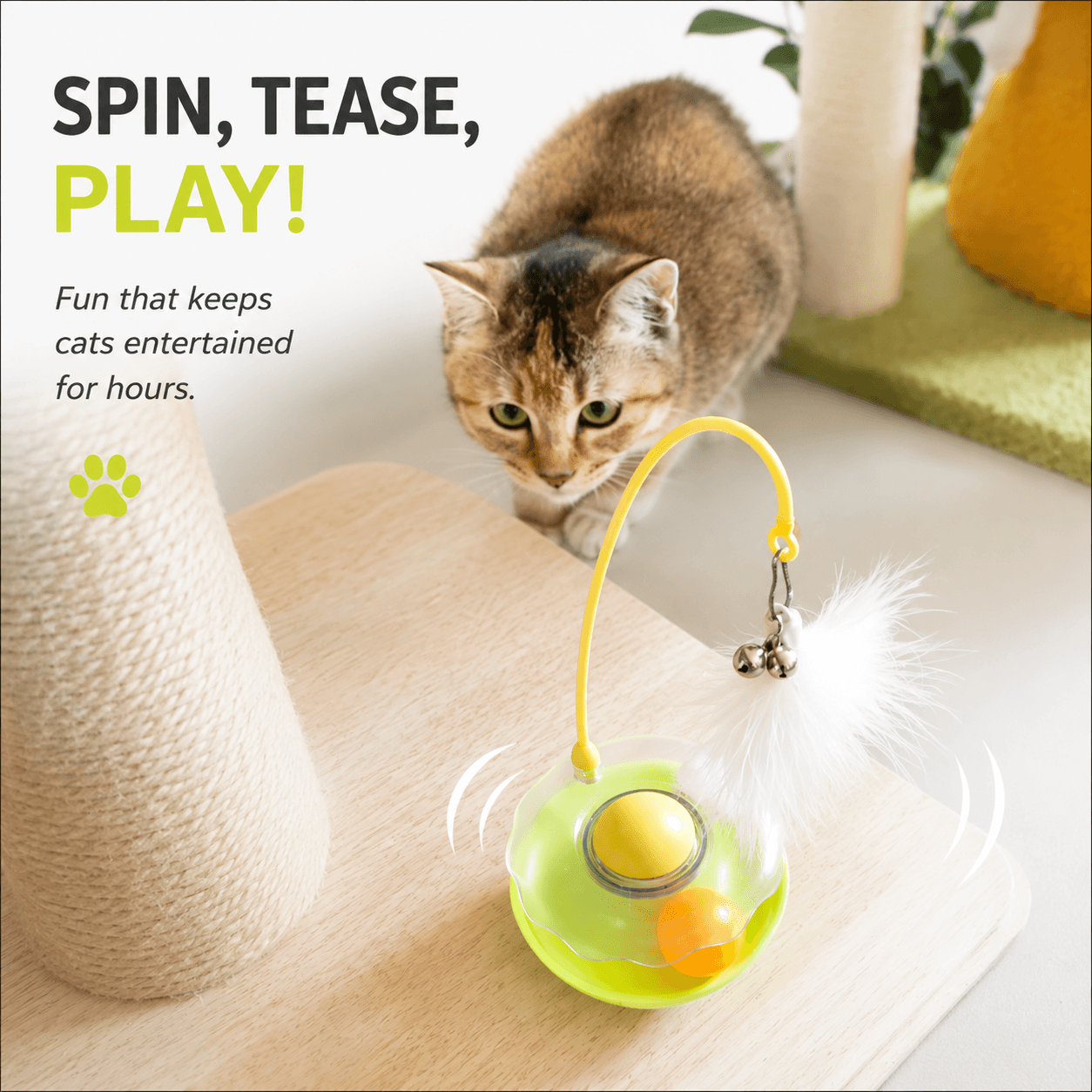 Interactive Cat Toy with Feather, Bell & Catnip Fursera