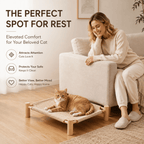 Elevated Cat Scratching Bed – Solid Wood Frame with Sisal-Style Woven Fabric Fursera