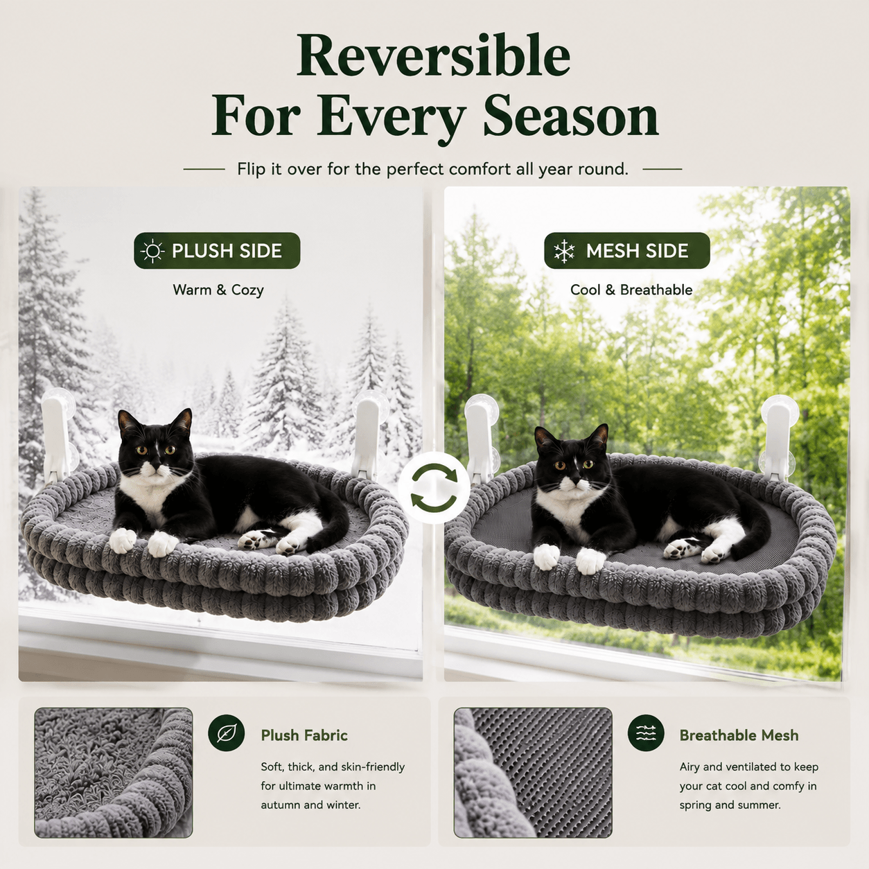 Reversible Cat Window Hammock – Cozy Suction Cup Hanging Bed Fursera
