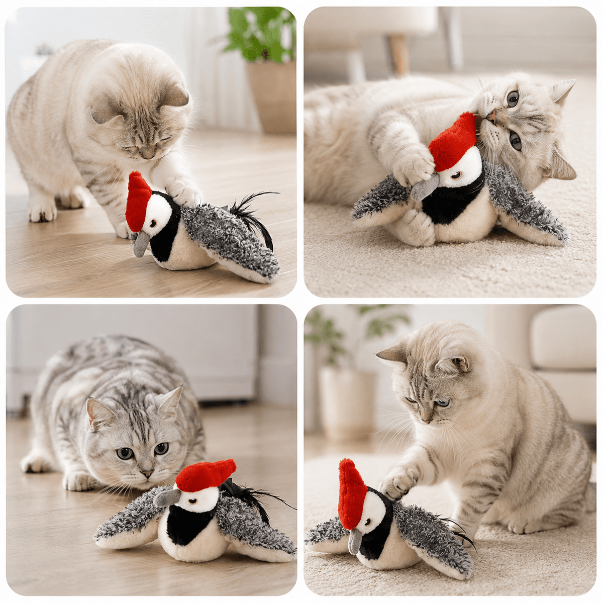 Realistic Chirping Bird Cat Toy with Flapping Wings Fursera