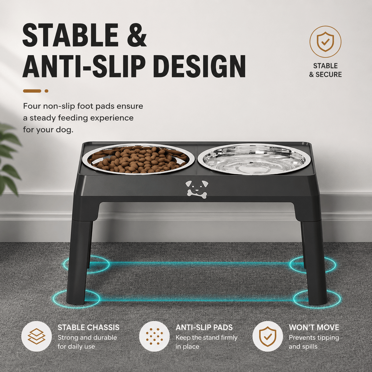 5-Height Adjustable Elevated Dog Bowls