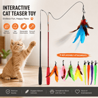 Interactive Cat Wand Toy Set - 2PCS Retractable Wand Toy and 9PCS Cat Feather Toys Refills