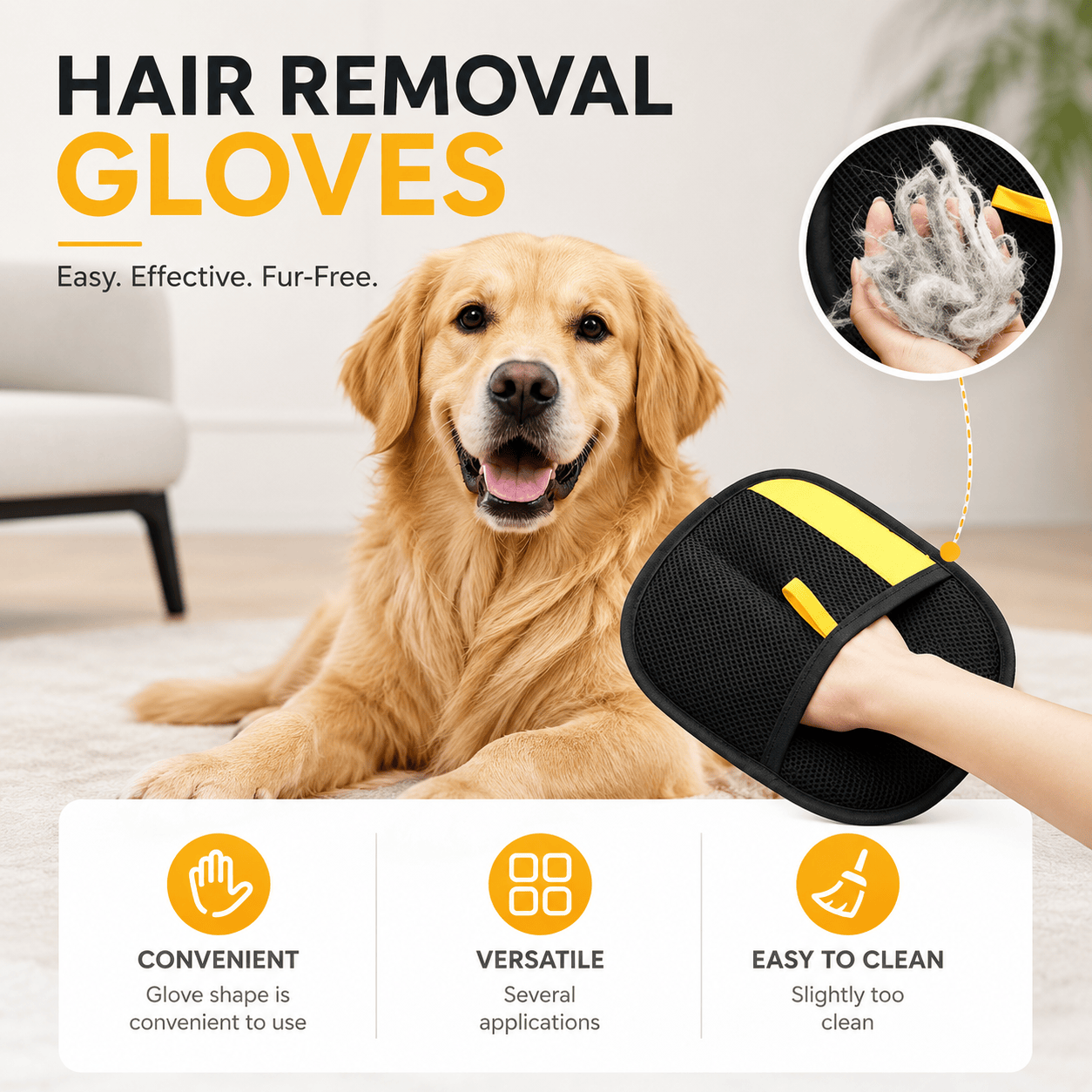 Pet Hair Removal Glove with Dual-Sided Electrostatic Bristles