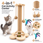 4-in-1 Wooden Cat Scratching Post with Ball Tracks & Feather Toy Fursera