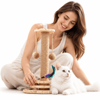 4-in-1 Wooden Cat Scratching Post with Ball Tracks & Feather Toy Fursera