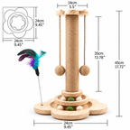 4-in-1 Wooden Cat Scratching Post with Ball Tracks & Feather Toy Fursera