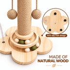 4-in-1 Wooden Cat Scratching Post with Ball Tracks & Feather Toy Fursera