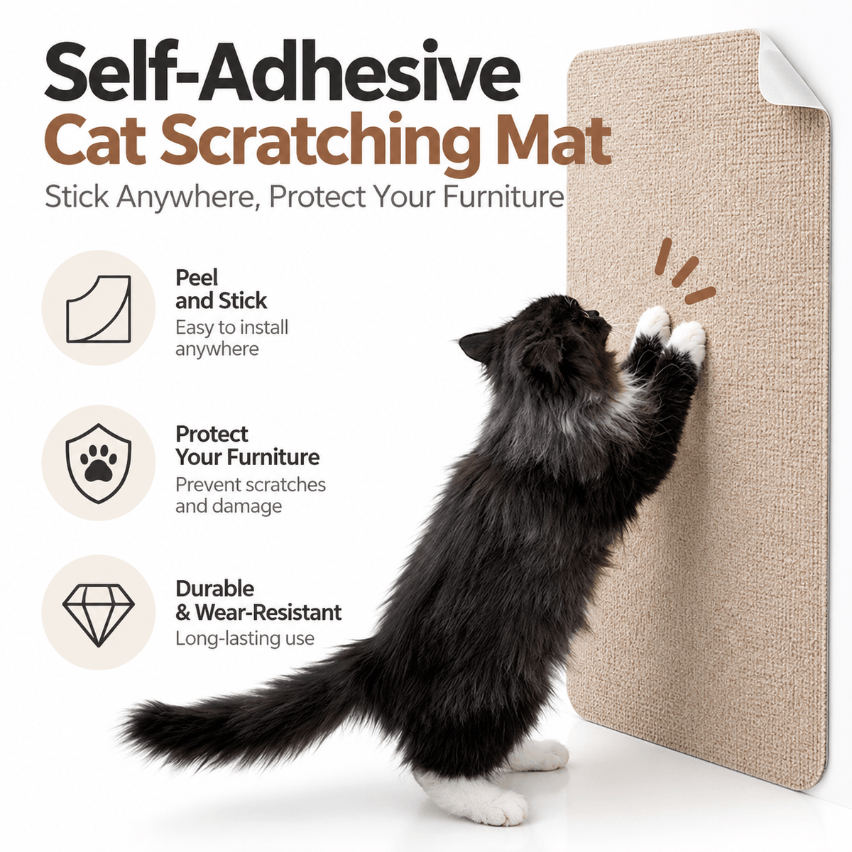Self-Adhesive Cat Scratching Mat – Sofa & Wall Protector Fursera