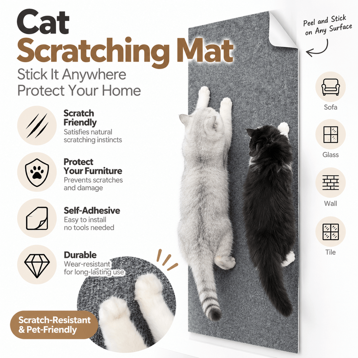 Self-Adhesive Cat Scratching Mat – Sofa & Wall Protector Fursera