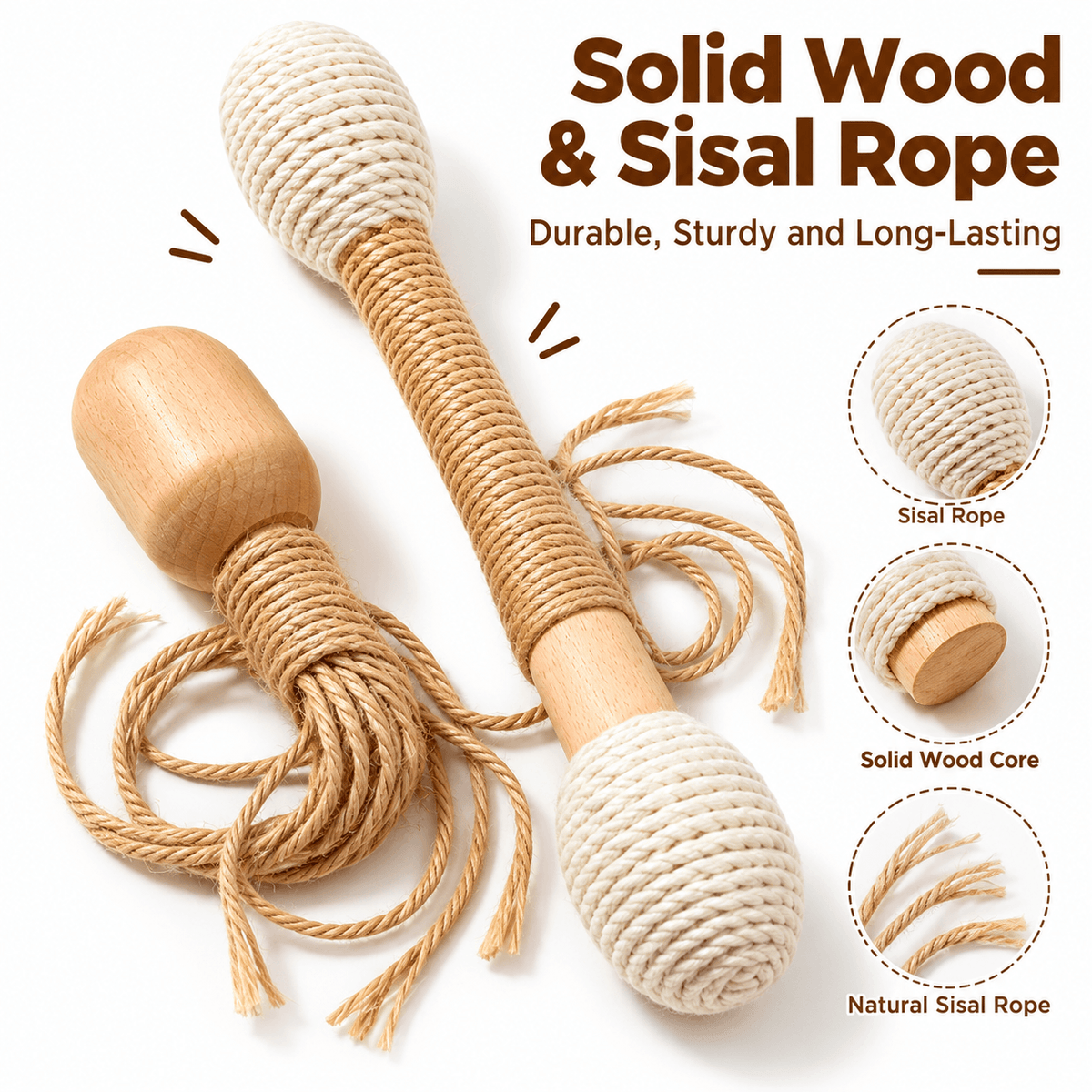 Large Sisal Catnip Kicker Toy – Solid Wood Core Fursera