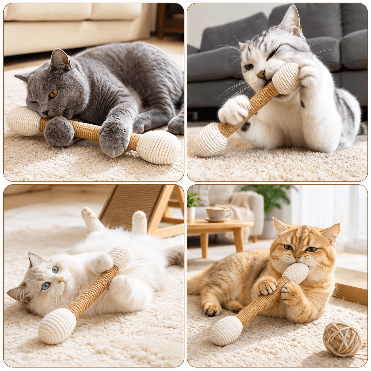 Large Sisal Catnip Kicker Toy – Solid Wood Core Fursera