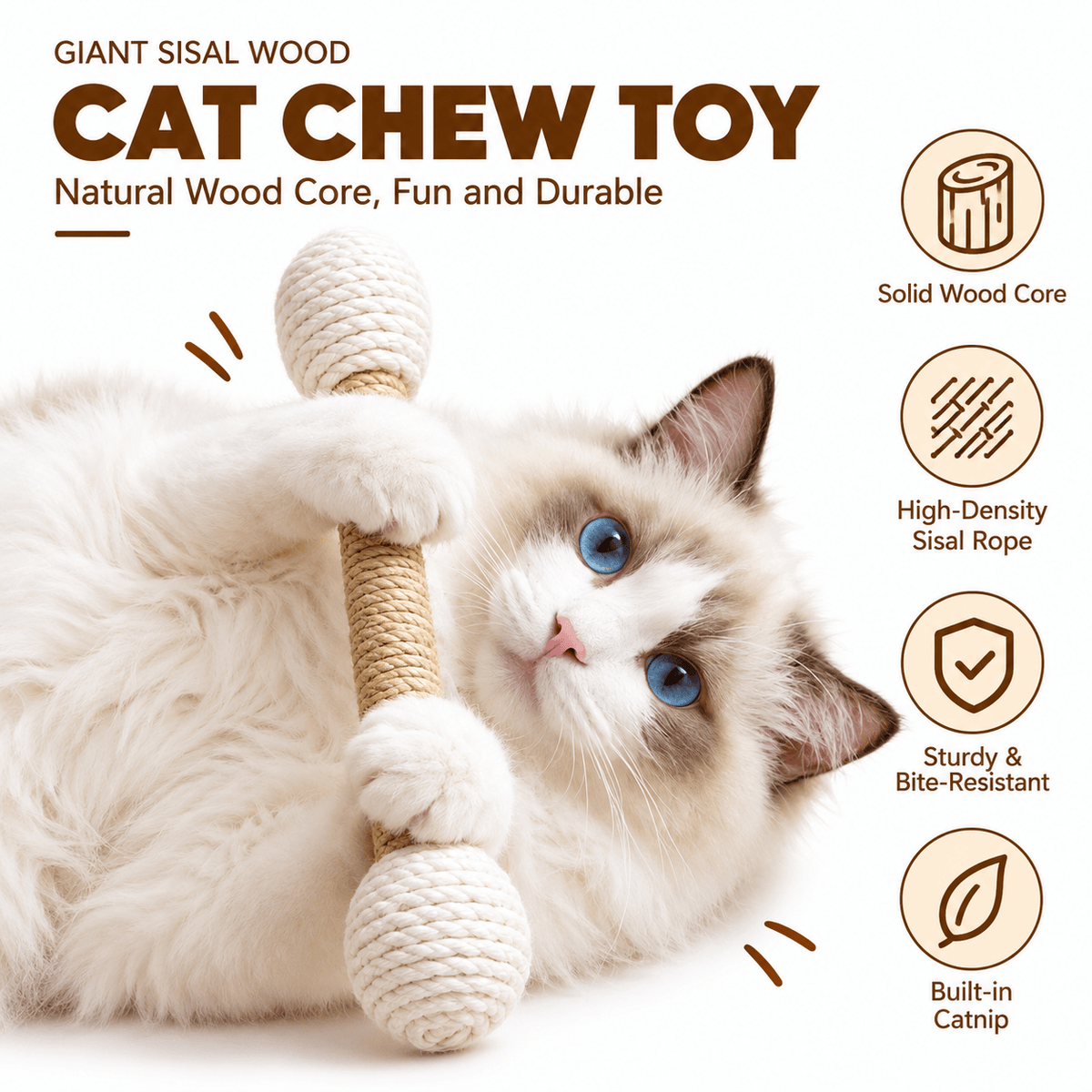 Large Sisal Catnip Kicker Toy – Solid Wood Core Fursera