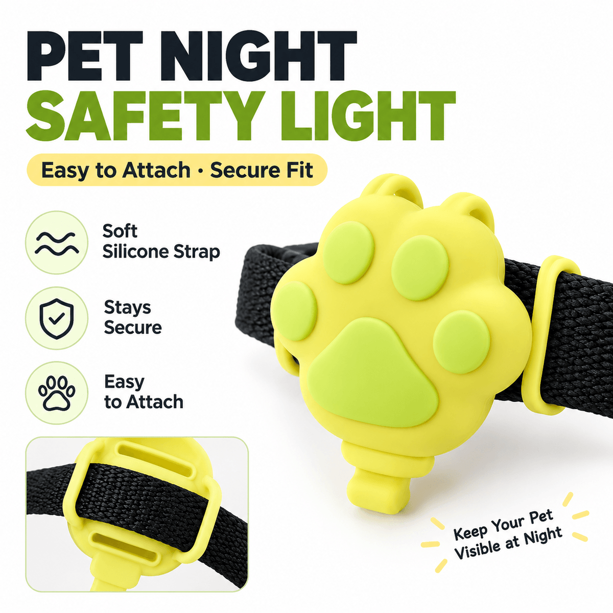 Paw-Shaped LED Pet Collar Light – USB Rechargeable Fursera