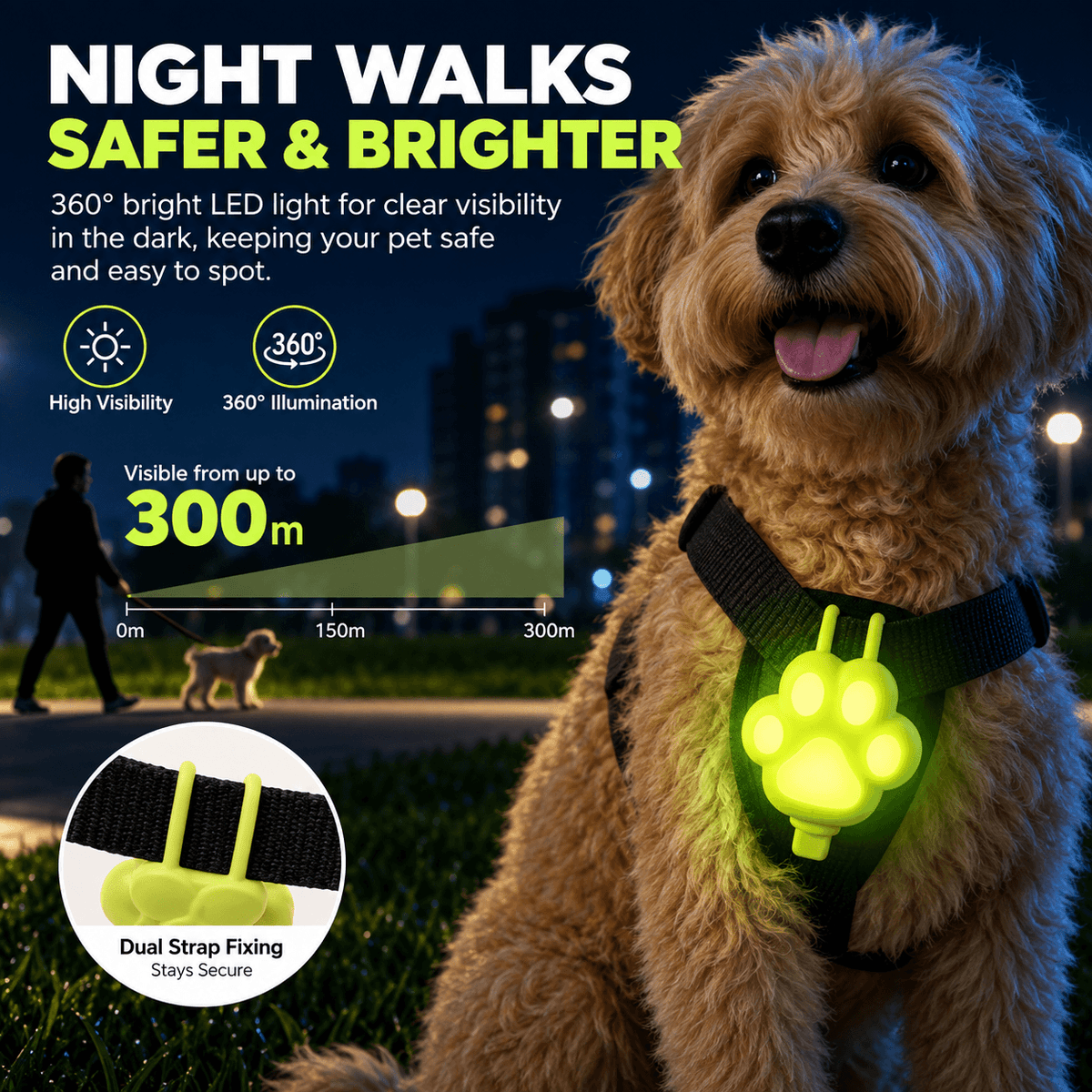 Paw-Shaped LED Pet Collar Light – USB Rechargeable Fursera
