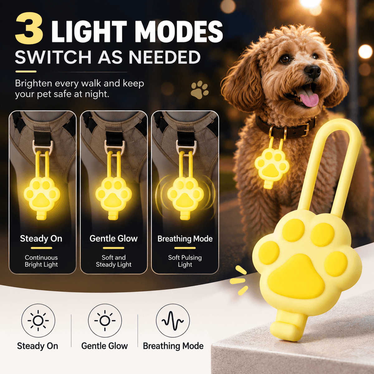 Paw-Shaped LED Pet Collar Light – USB Rechargeable Fursera