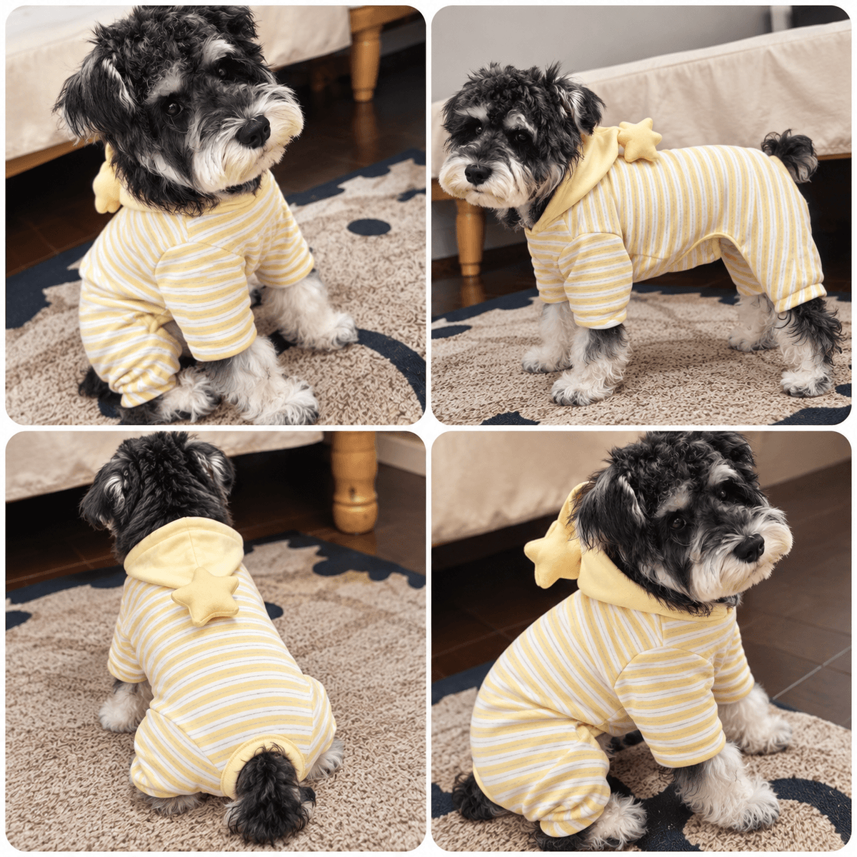 Yellow Striped Pet Pajamas with Star Hood Fursera