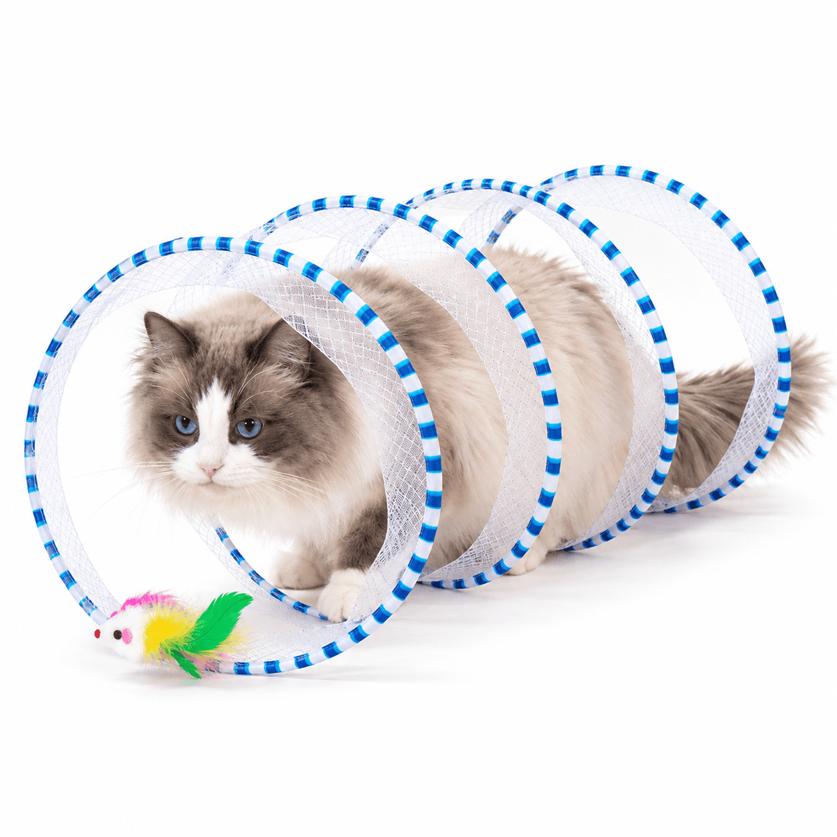 Collapsible Spiral Cat Tunnel Toy with Feathers & Bells Fursera