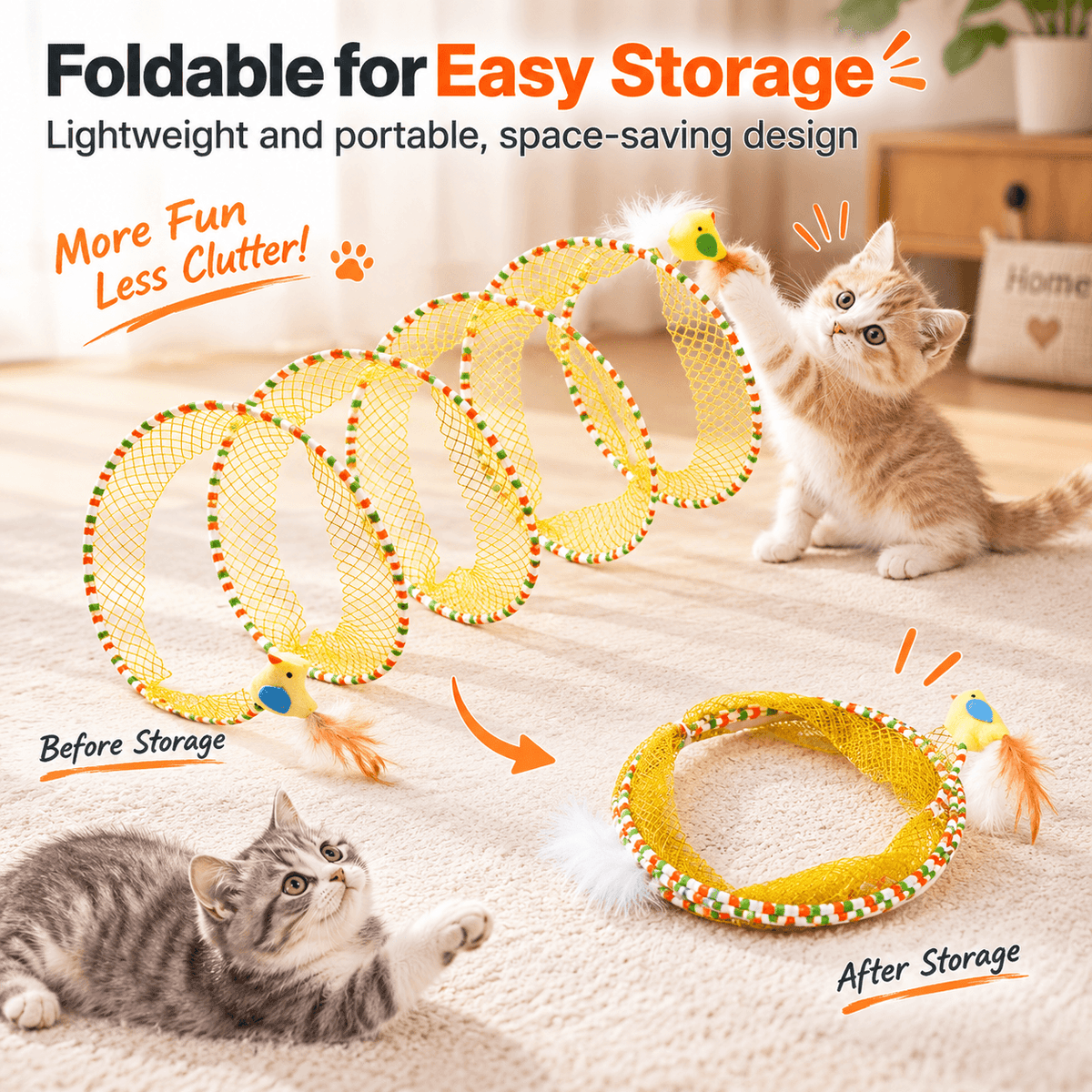 Collapsible Spiral Cat Tunnel Toy with Feathers & Bells Fursera