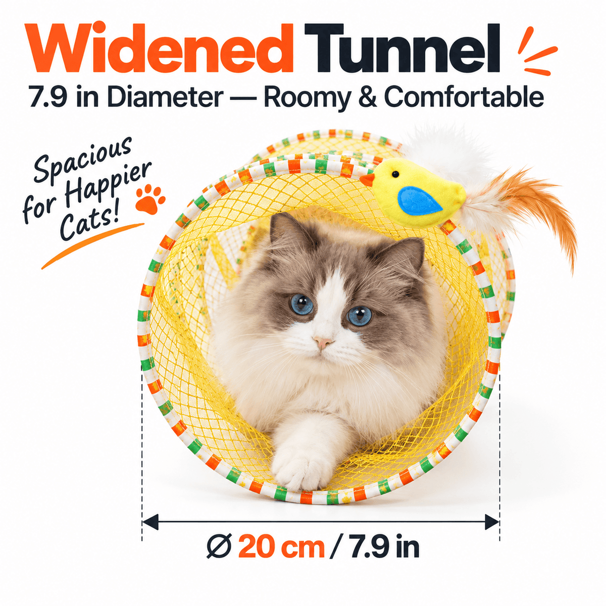 Collapsible Spiral Cat Tunnel Toy with Feathers & Bells Fursera