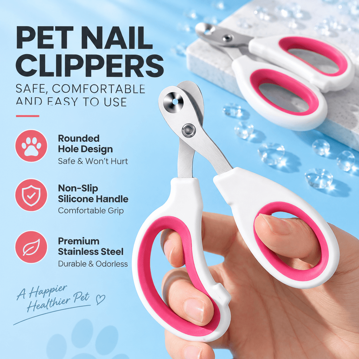 Cat Nail Clippers with Round-Hole Guide & Non-Slip Silicone Grip Fursera