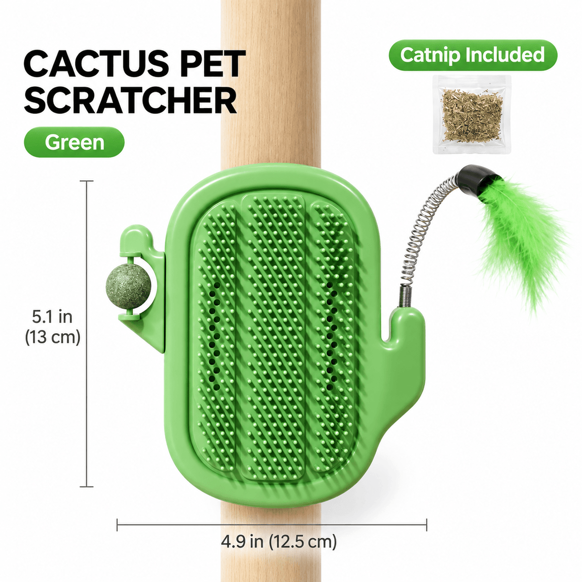 3-in-1 Cactus Cat Corner Groomer with Catnip Ball & Feather Teaser Fursera
