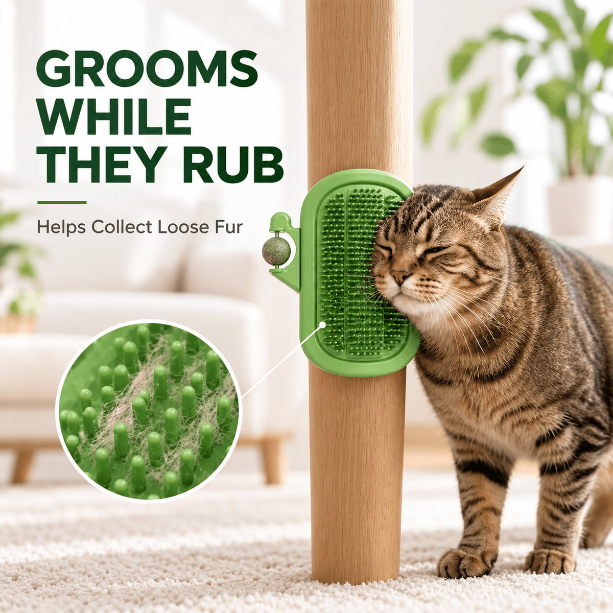 3-in-1 Cactus Cat Corner Groomer with Catnip Ball & Feather Teaser Fursera