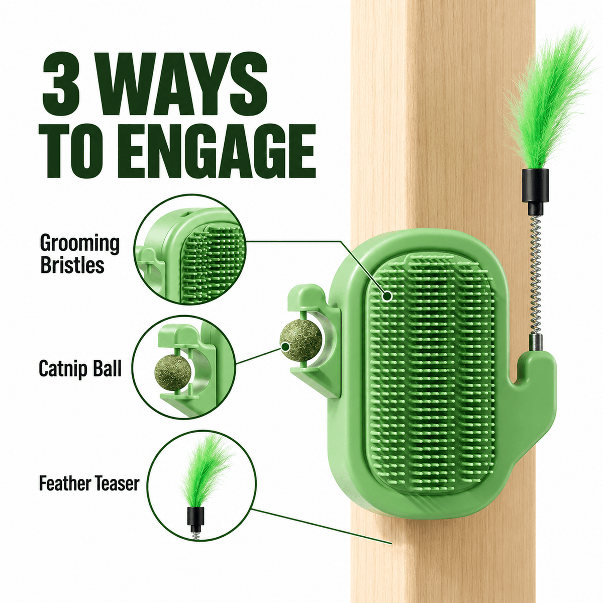 3-in-1 Cactus Cat Corner Groomer with Catnip Ball & Feather Teaser Fursera