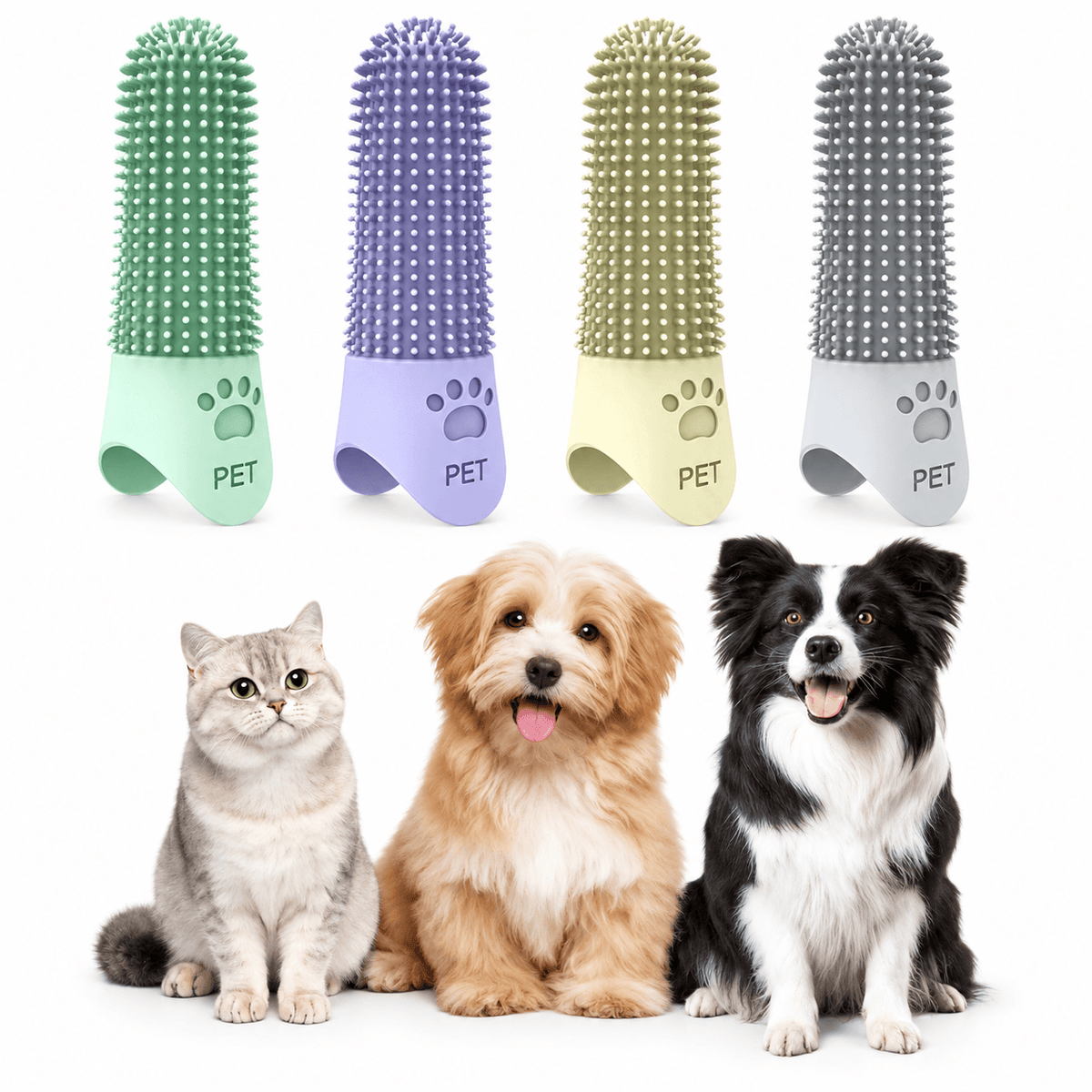 4-Pack 360° Silicone Pet Finger Toothbrush for Dogs & Cats Fursera