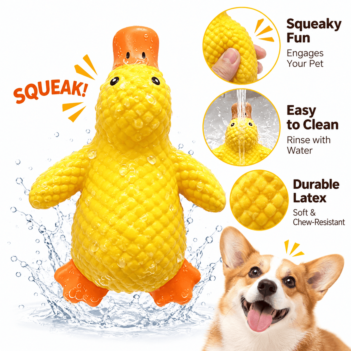 Squeaky Latex Duck Dog Toy Fursera