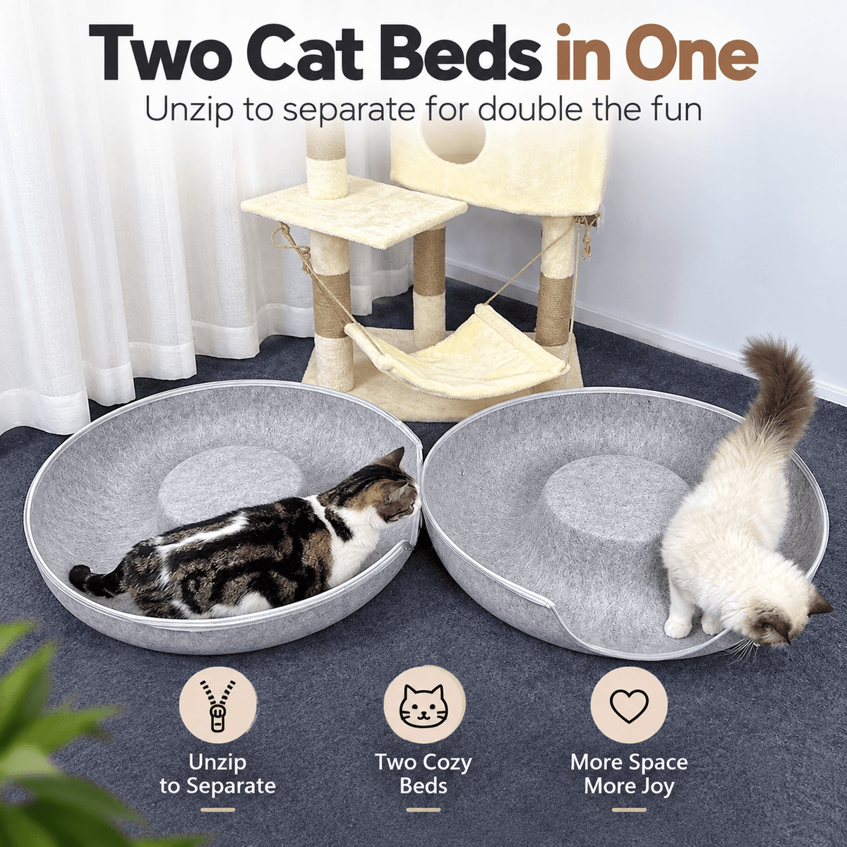 Donut Cat Tunnel Bed – 2-in-1 Felt Cat Cave & Lounge Fursera